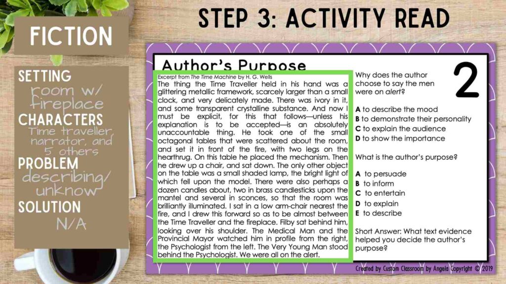 Step 3: Activity reading and answer setting, character, problem, and solution 
